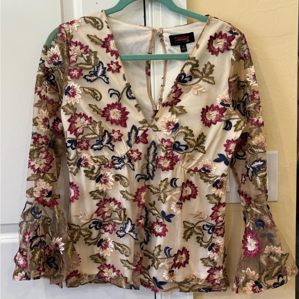 Alexia Admor Floral Embroidered Top - Cream, Pink, Green, Blue